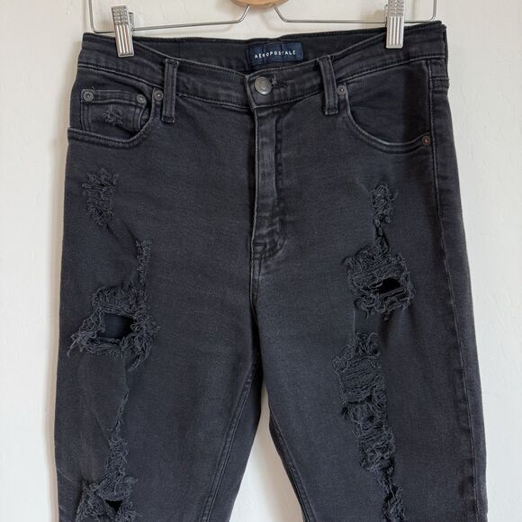 Aeropostale Size 10 High Rise Distressed Stretch Straight Mom Jeans Boho Grunge - Picture 4 of 14